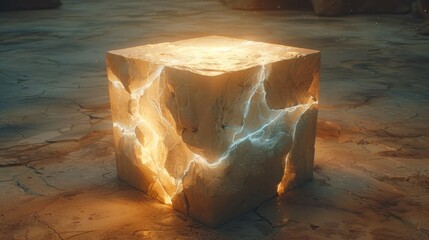 Glowing Cracked Cube on Desolate Planet