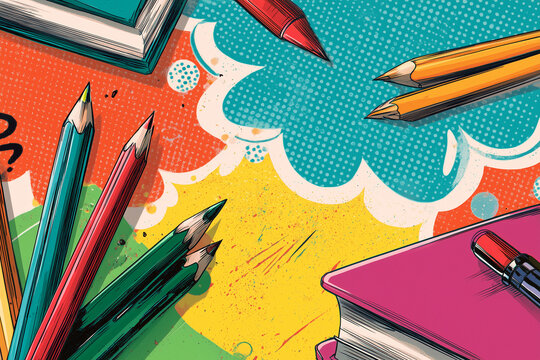 Back to School Comic Style Background with Art Supplies
