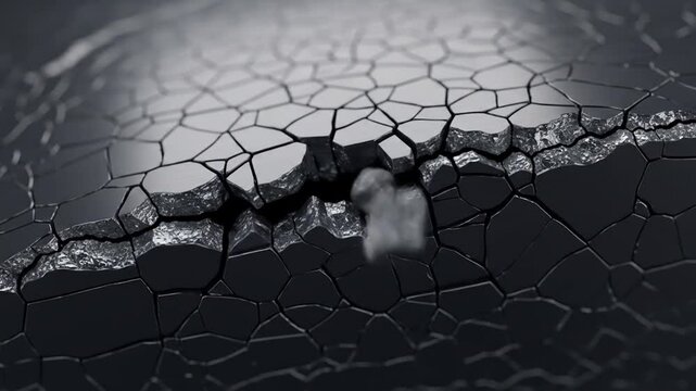 Close up detailed view of cracked black paint surface revealing rough textured layer underneath