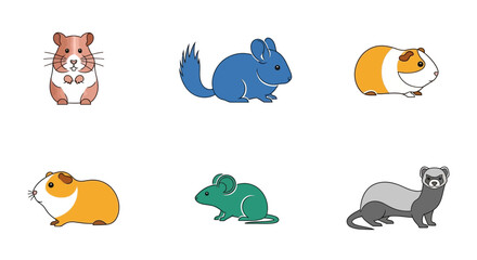 Obraz premium Vector explore adorable small pets hamster chinchilla guinea pig mouse ferret vector illustration collection set
