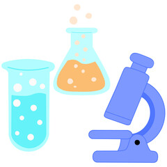 Colorful Science Lab Equipment Illustration – Microscope, Test Tubes, Beaker