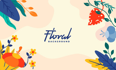 Beautiful Floral Background illustration, Colorful Flower and leaf decorative background for banner, greeting card, poster and advertising - bright banners with leaves and plants