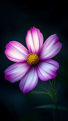 Elegant Pink and Purple Cosmos Flower Close-Up: Vibrant Botanical Macro Photography with Dark Backdrop