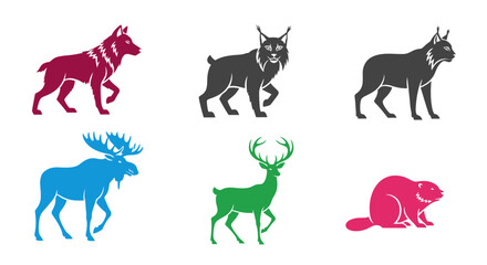 Obraz premium Vector illustration of forest animals wolf lynx moose deer and beaver vector graphic design for wildlife concept 100
