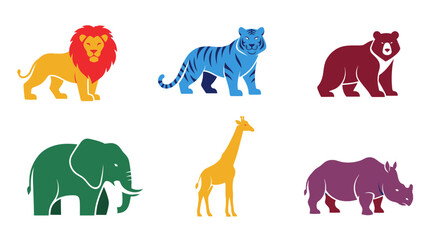 Vector illustration of colorful african animals lion tiger bear elephant giraffe rhino vector design drawing art