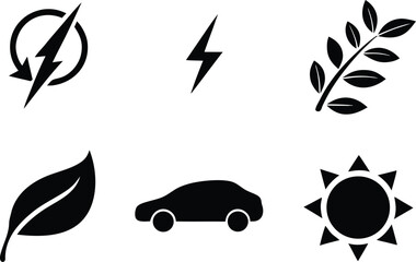 Fototapeta premium Set of icons representing renewable energy nature and electric vehicles.