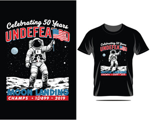 Celebrating 50 Years Undefeated Moon Landing Champs T Shirt Design Illustration