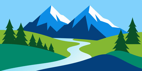 Serene Mountain River Landscape A Picturesque View of Nature's Beauty