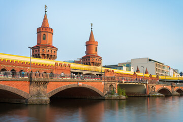 Oberbaum Bridge in golden hour light in Berlin. Germany