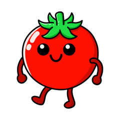 tomato cartoon character looks happy smiling, tomato icon, tomato logo, great for sticker or emot.