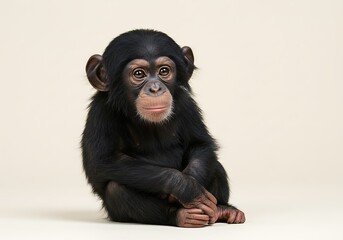 Fototapeta premium Baby Chimpanzee Holding Its Feet on Ivory Background