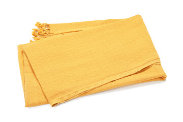 One yellow beach towel isolated on white