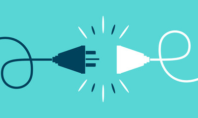 Electric socket with a plug. Connection and disconnection concept. Concept of 404 error connection. Electric plug and outlet socket unplugged. Wire, cable of energy disconnect