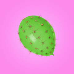 Green balloon covered with cactus prickles on pink background