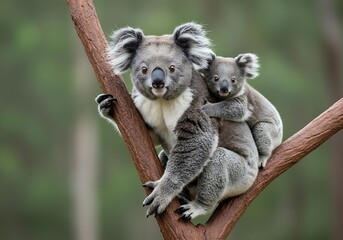 Fototapeta premium Koala Baby Peeking from Behind Mother