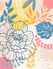 Design banner frame background with beautiful. Background for design. Colorful background with tropical plants.