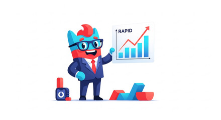 Cartoon business monster presenting growth chart success progress finance