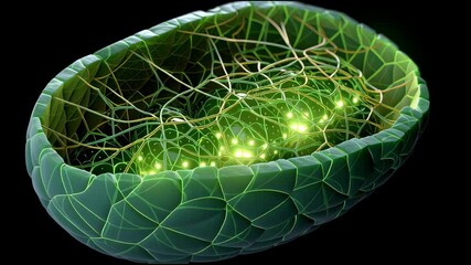A green plant cell with glowing green leaves  - Powered by Adobe
