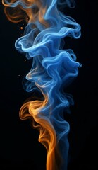 Vibrant Swirls of Blue and Orange Smoke Against a Dark Background