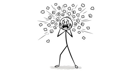 Cartoon drawing of a stick figure experiencing head explosion or mental breakdown