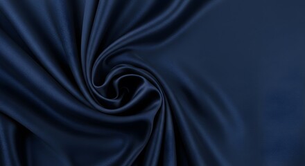 Fototapeta premium Luxury Dark Blue Satin Fabric Texture Background - Elegant Textile with Soft Draping Waves and Smooth Silk