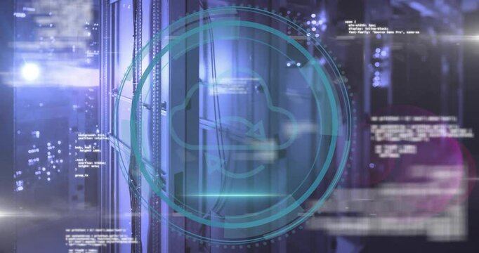 Code flickering Cyber Security starting rings forming icon pulsing scanning showing security