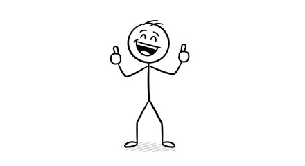Cheerful stick figure giving a thumbs up gesture conveying positivity and approval