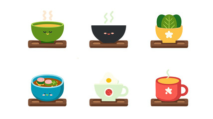 Cute cartoon bowls and mugs with food and drinks vector illustration graphic design element set art 100