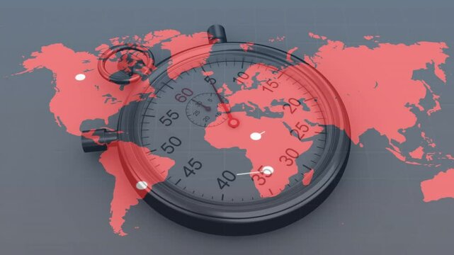 Red circle pulsing on stopwatch starting nodes linking with lines showing network timing