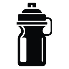 Simple black and white icon of a gym water bottle for fitness and health designs