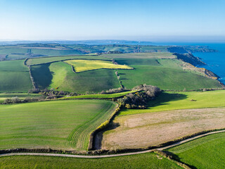 Farms and Fields over Brixham and Kingswear from a drone, Devon, England