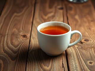 Ceramic Tea Mug on Wooden Surface with Steam By Visnora, No 004 - AI Generated