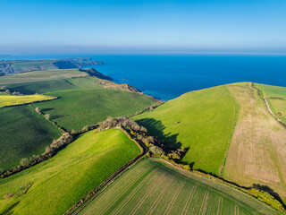 Farms and Fields over Brixham and Kingswear from a drone, Devon, England
