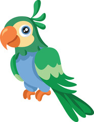 Funny Parrot Isolated on White Background Vector Design. Colorful and funny bird from exotic areas drawn as a mascot
