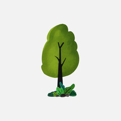 Watercolor stylized trees. Natural vector illustration. Side view tree vector illustration