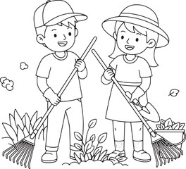 children joyfully engaging in gardening and yard work, fostering responsibility and connection with nature.