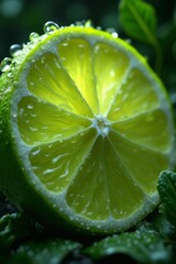 Freshly sliced lime displaying vibrant green color and water droplets