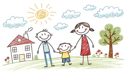 Fototapeta premium child's drawing of a family