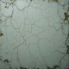 Obraz premium Weathered Concrete Texture with Cracked Sage Green Surface and Moss Stains - Close-Up View