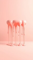 Pink Paint Dripping Downward on a Soft Tan Field of an Abstract Studio Shot