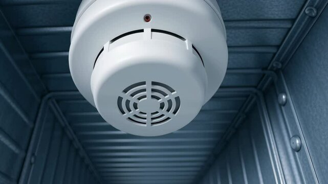 Smoke detector installed inside metal air duct ventilation system for safety engineering in industry ensuring early fire detection and protection