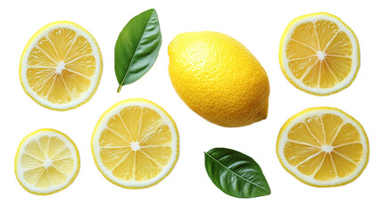 Freshly sliced lemons with leaves