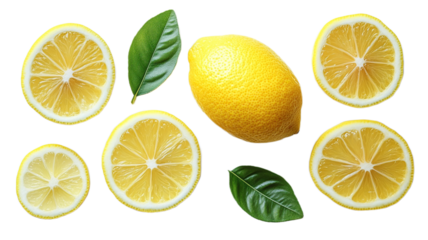 Freshly sliced lemons with leaves