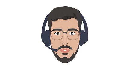 Close-up illustration of a man wearing headphones.