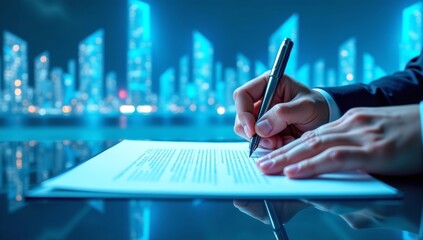 Businessman or businesswoman works on a laptop or digital tablet, often using a pen, in an office setting, focusing on finance, reports, and digital communication