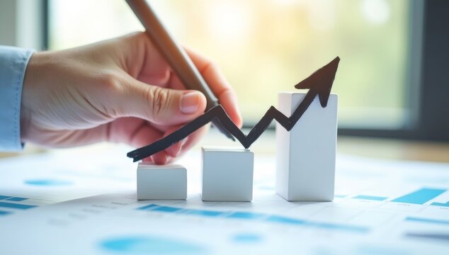 Businessman or woman's hand holding a tablet PC with a blank screen, ideal for showcasing business, finance, or technology concepts in an office setting