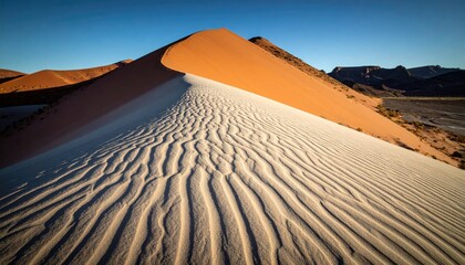 Scenic View Of Sand Dune With Textured Surface Under Blue Sky Lighting