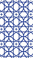 Seamless Tile Pattern Featuring Interlocking Circles In Slate Blue Color on White Background