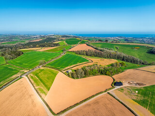 Farms and Fields over Torquay from a drone, Devon, England