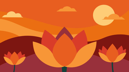 Fototapeta premium Sunset Serenity Lotus Flowers in a Calm Landscape Illustration